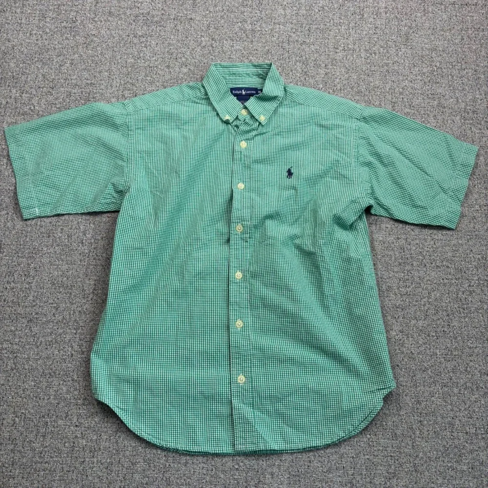 Ralph Lauren Kids Green Gingham Short Sleeve Button Down Shirt Size Medium M